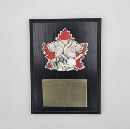 6x8" Plaque w/ Maple Leaf Baseball Plaque Relief